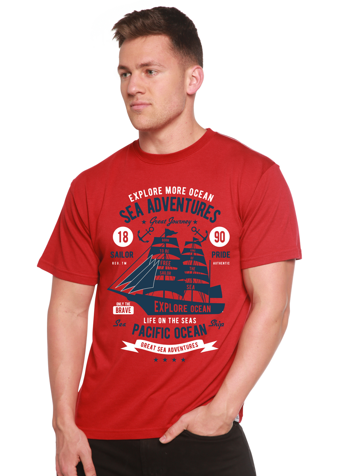 Sea Adventures men's bamboo tshirt pompeian red
