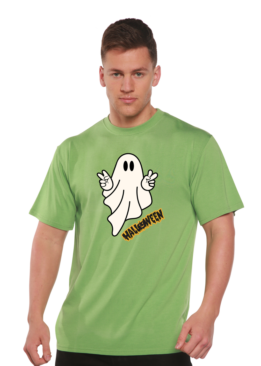 Halloween Ghost Unisex Graphic Bamboo T-Shirt green tea