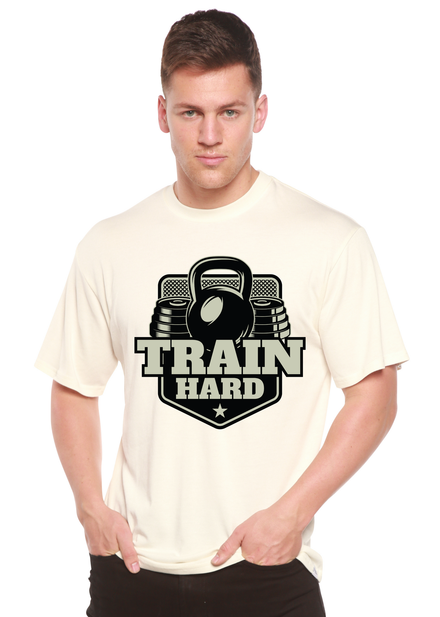 Train Hard men's bamboo tshirt white