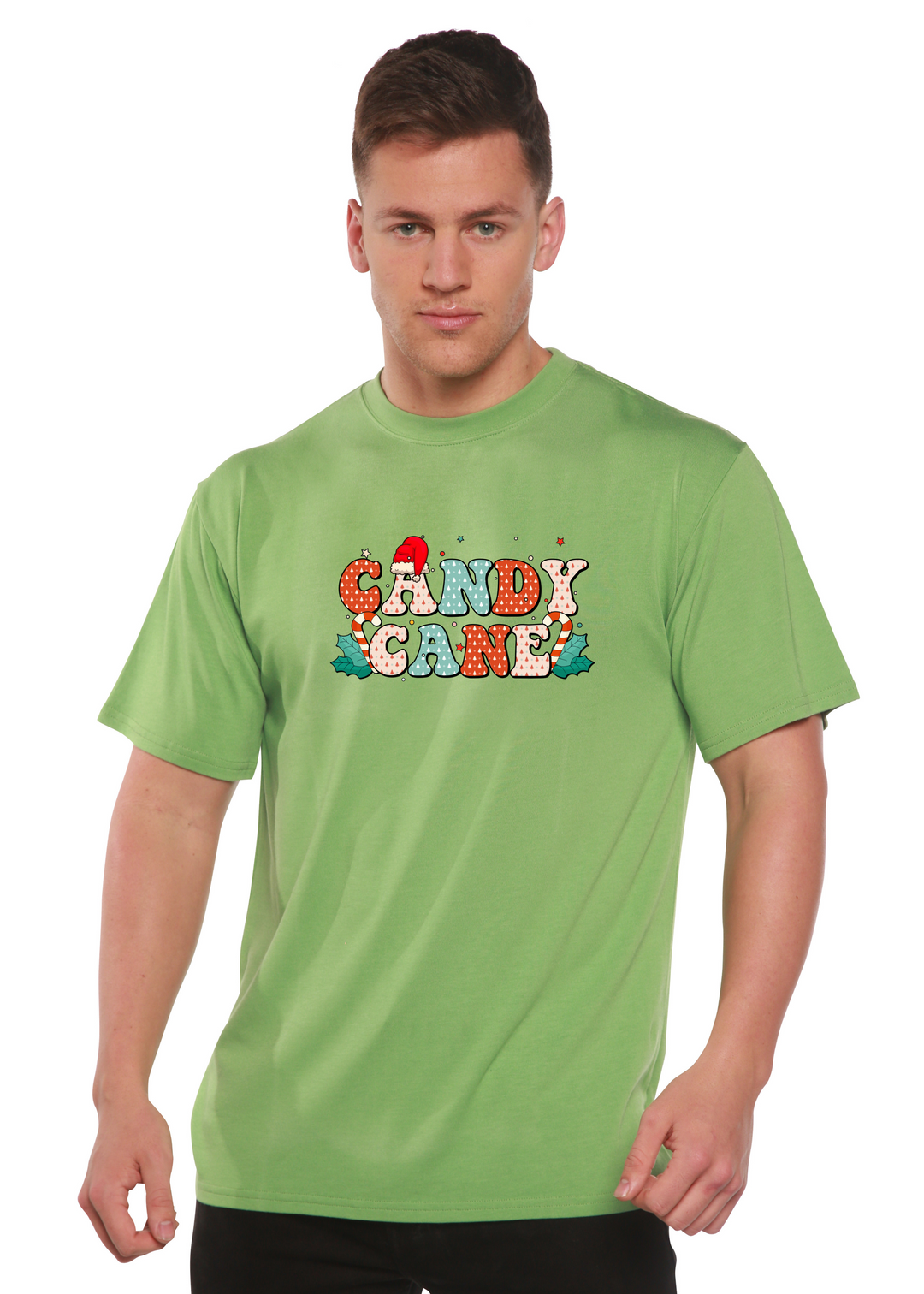 Candy Cane Christmas Unisex Graphic Bamboo T-Shirt green tea