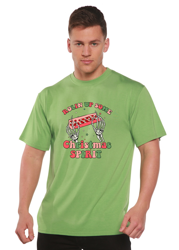 Rolin Up Some Christmas Spirit Unisex Graphic Bamboo T-Shirt green tea