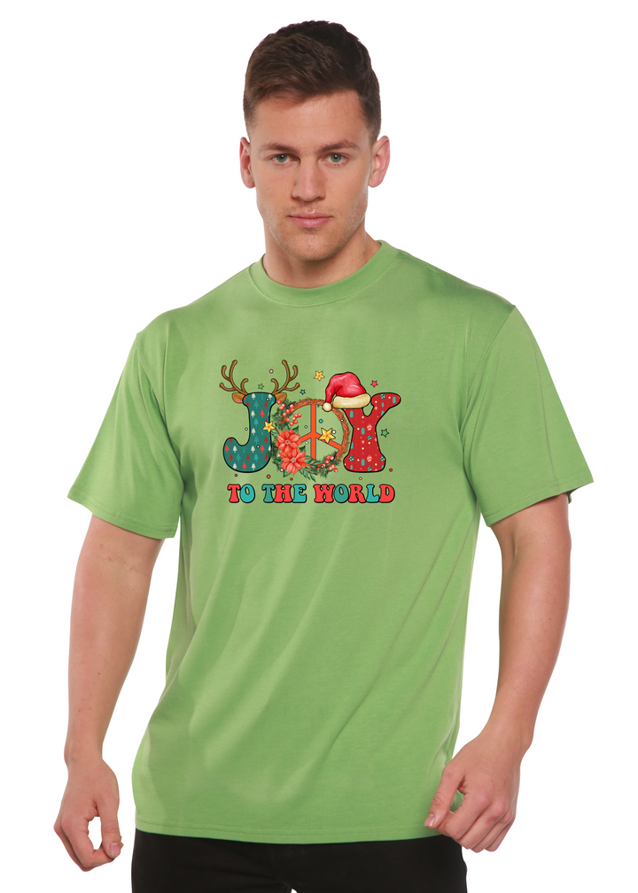 Joy To The World Christmas Unisex Graphic Bamboo T-Shirt green tea