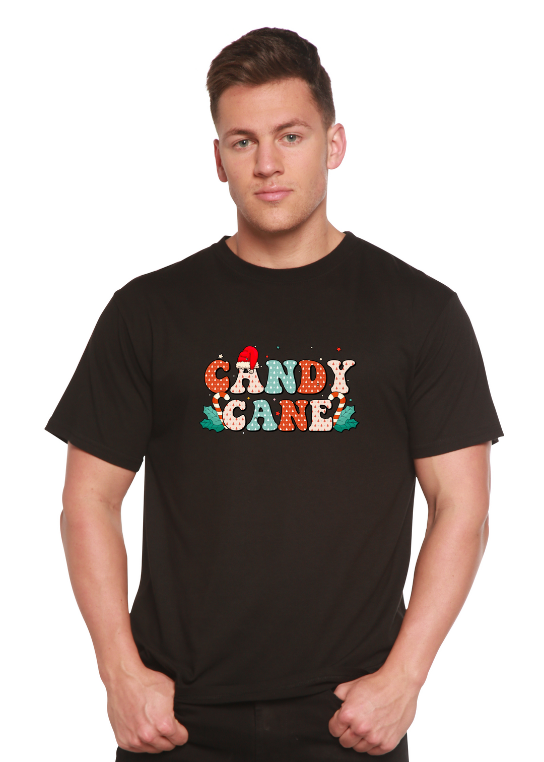 Candy Cane Christmas Unisex Graphic Bamboo T-Shirt black