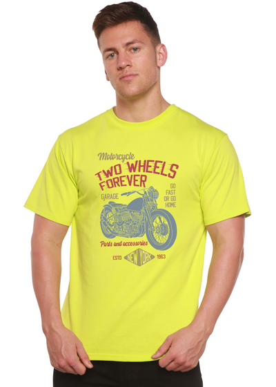 Two Wheels Forever men's bamboo tshirt lime punch