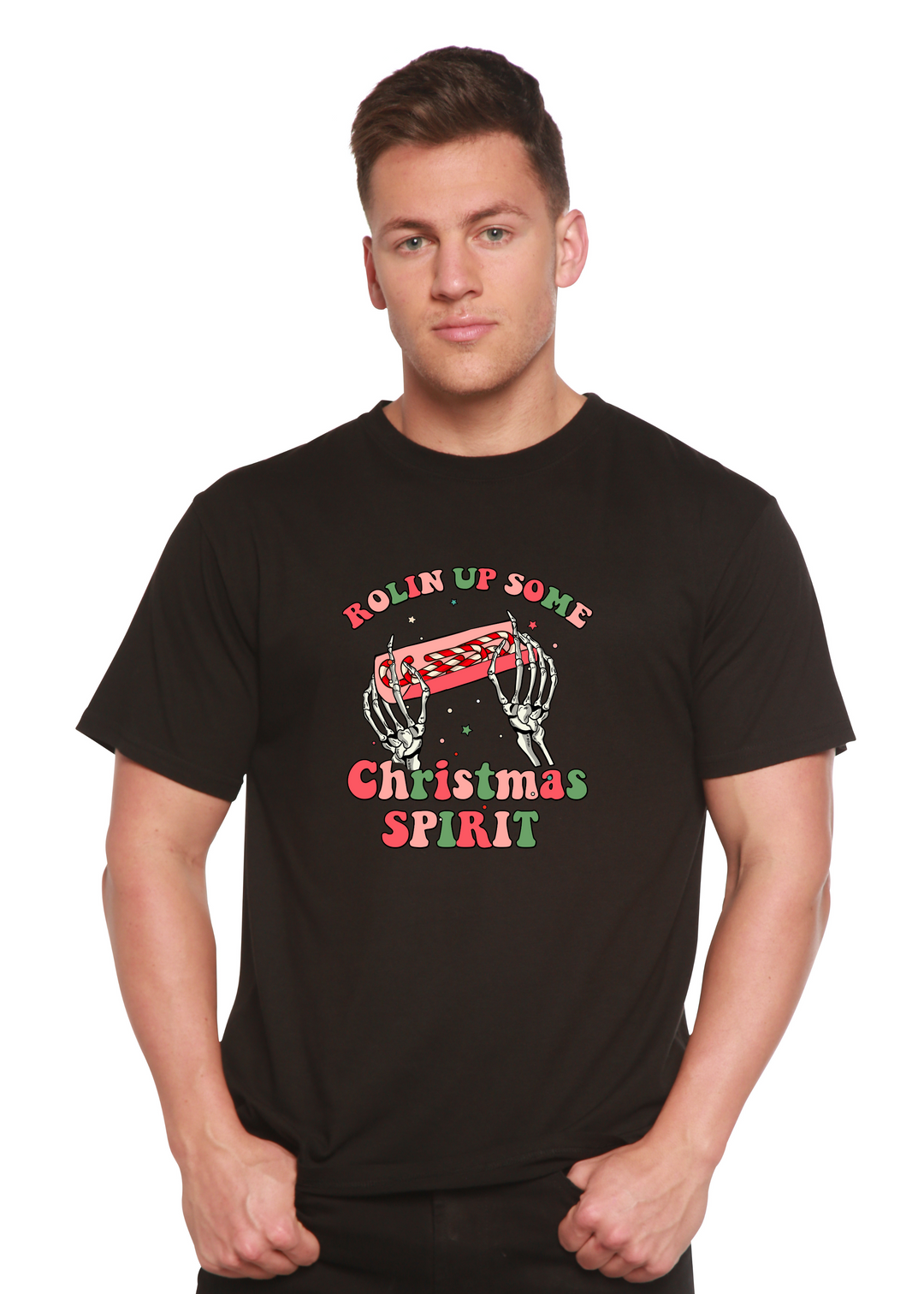 Rolin Up Some Christmas Spirit Unisex Graphic Bamboo T-Shirt black