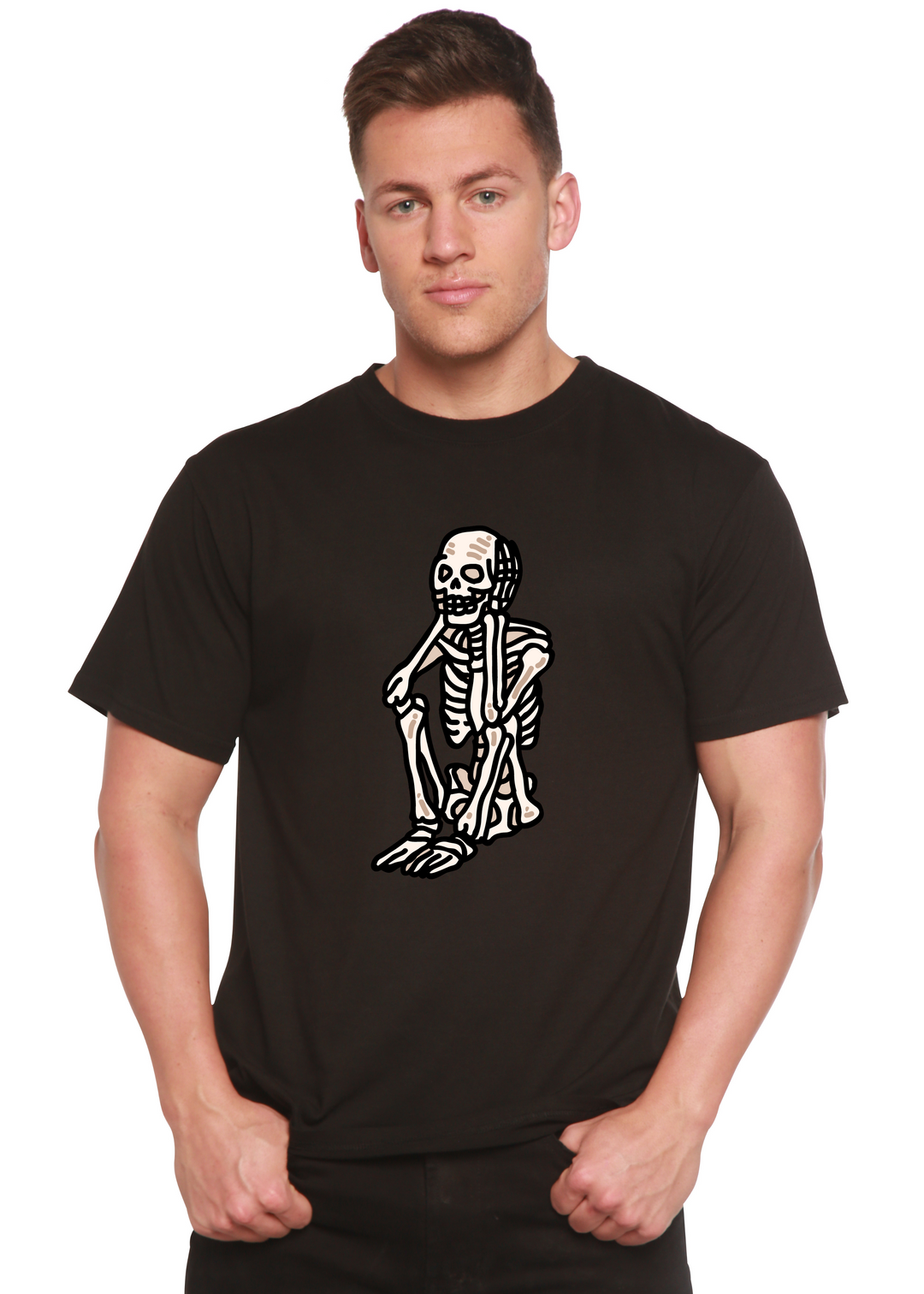 Sad Skeleton Halloween Unisex Graphic Bamboo T-Shirt black