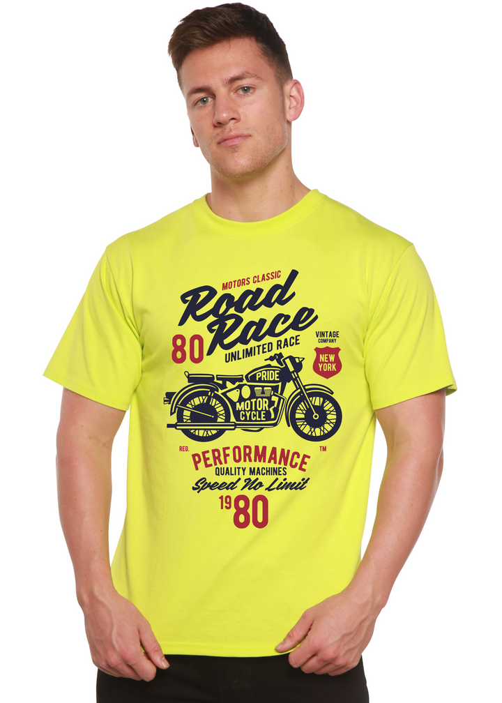 Road Race Motorcycles men's bamboo tshirt lime punch
