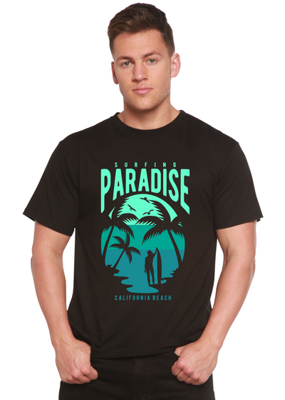Surfing Paradise California men's bamboo tshirt black