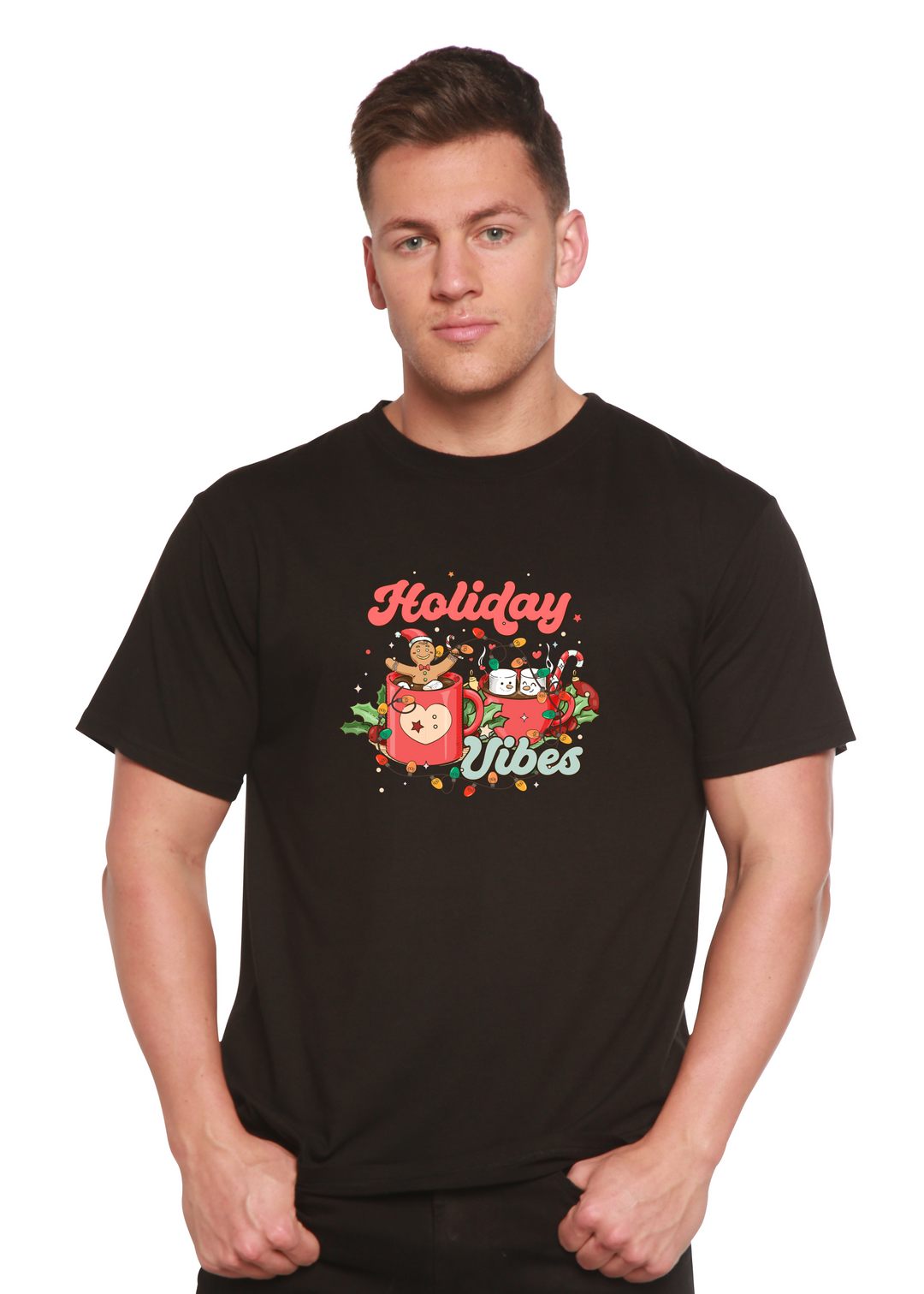 Holiday Vibes Christmas Unisex Graphic Bamboo T-Shirt black