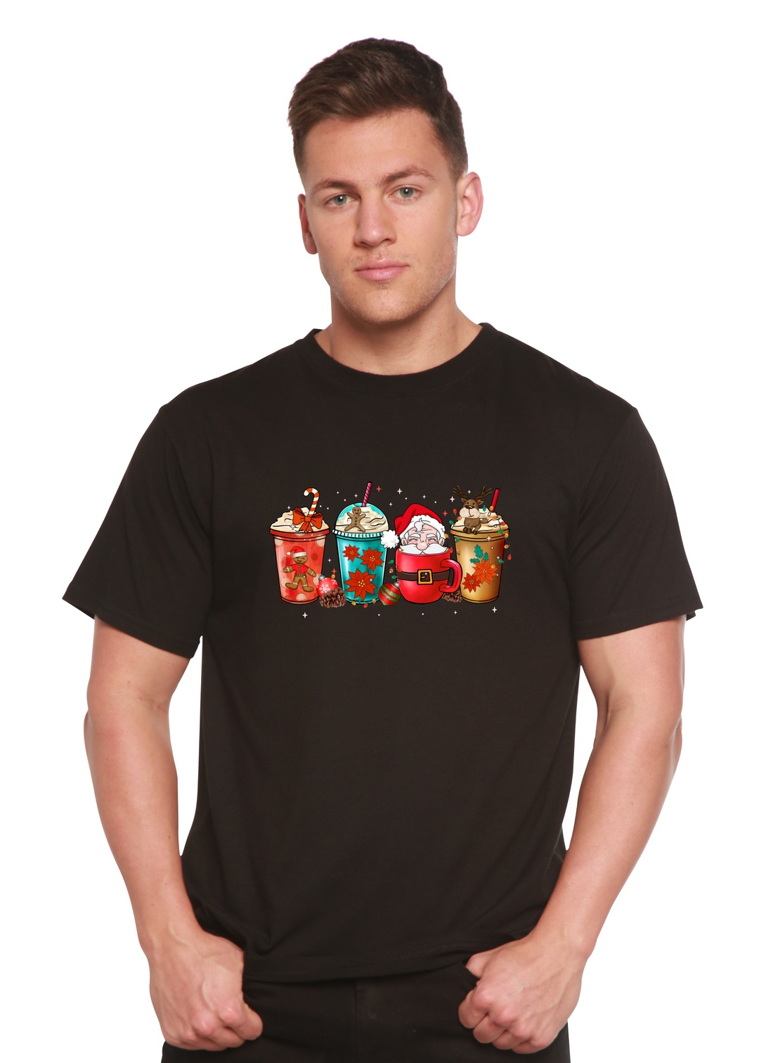 Merry & Bright Holiday Christmas Unisex Graphic Bamboo T-Shirt black
