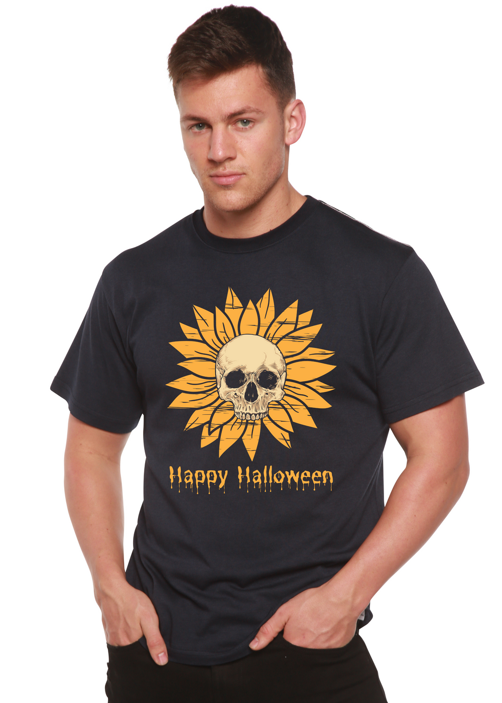 Happy Halloween Day Graphic Bamboo T-Shirt navy blue