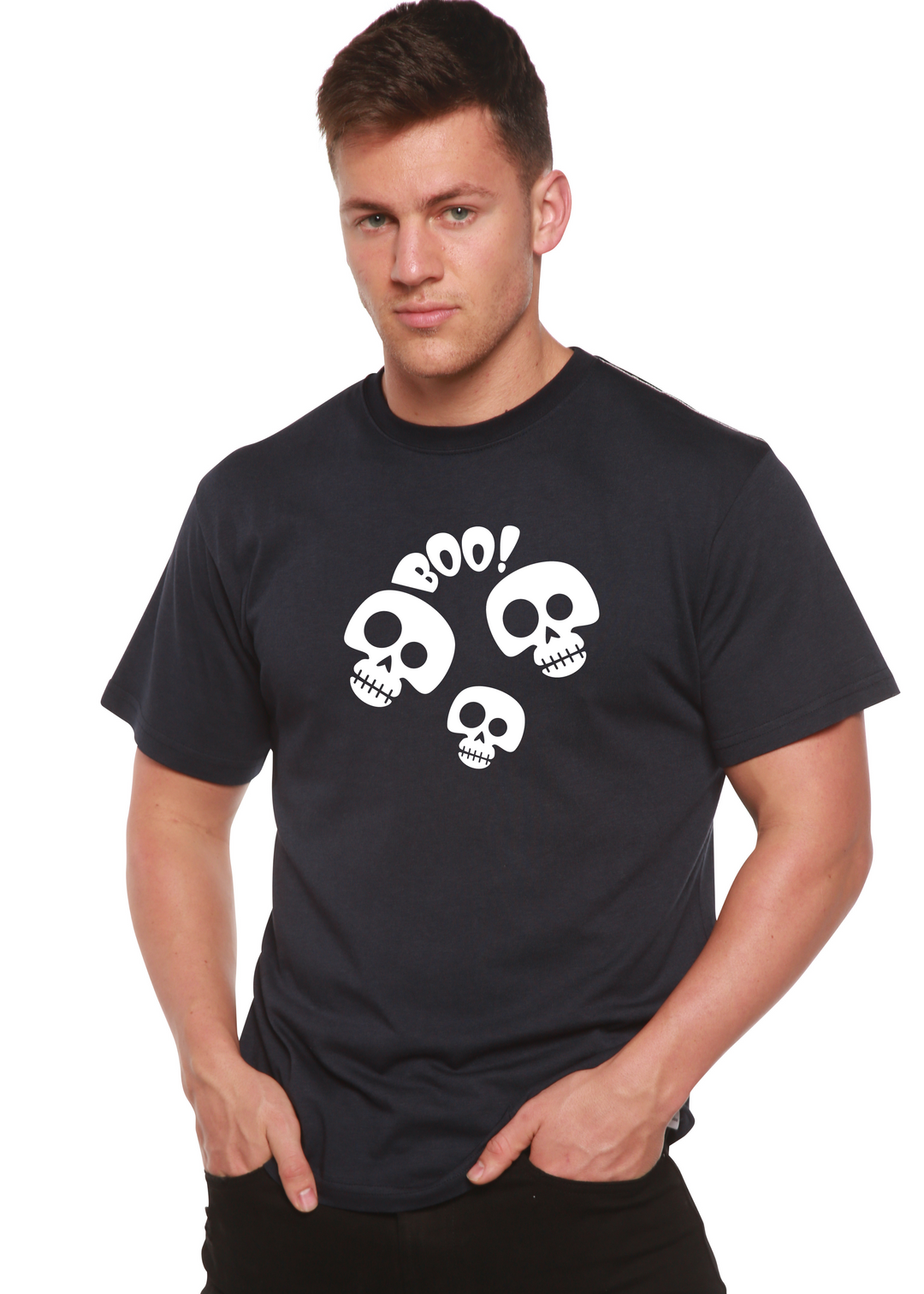 Halloween Boo Unisex Graphic Bamboo T-Shirt navy blue