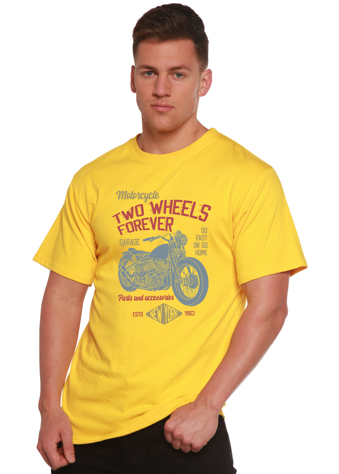 Two Wheels Forever men's bamboo tshirt lemon chrome