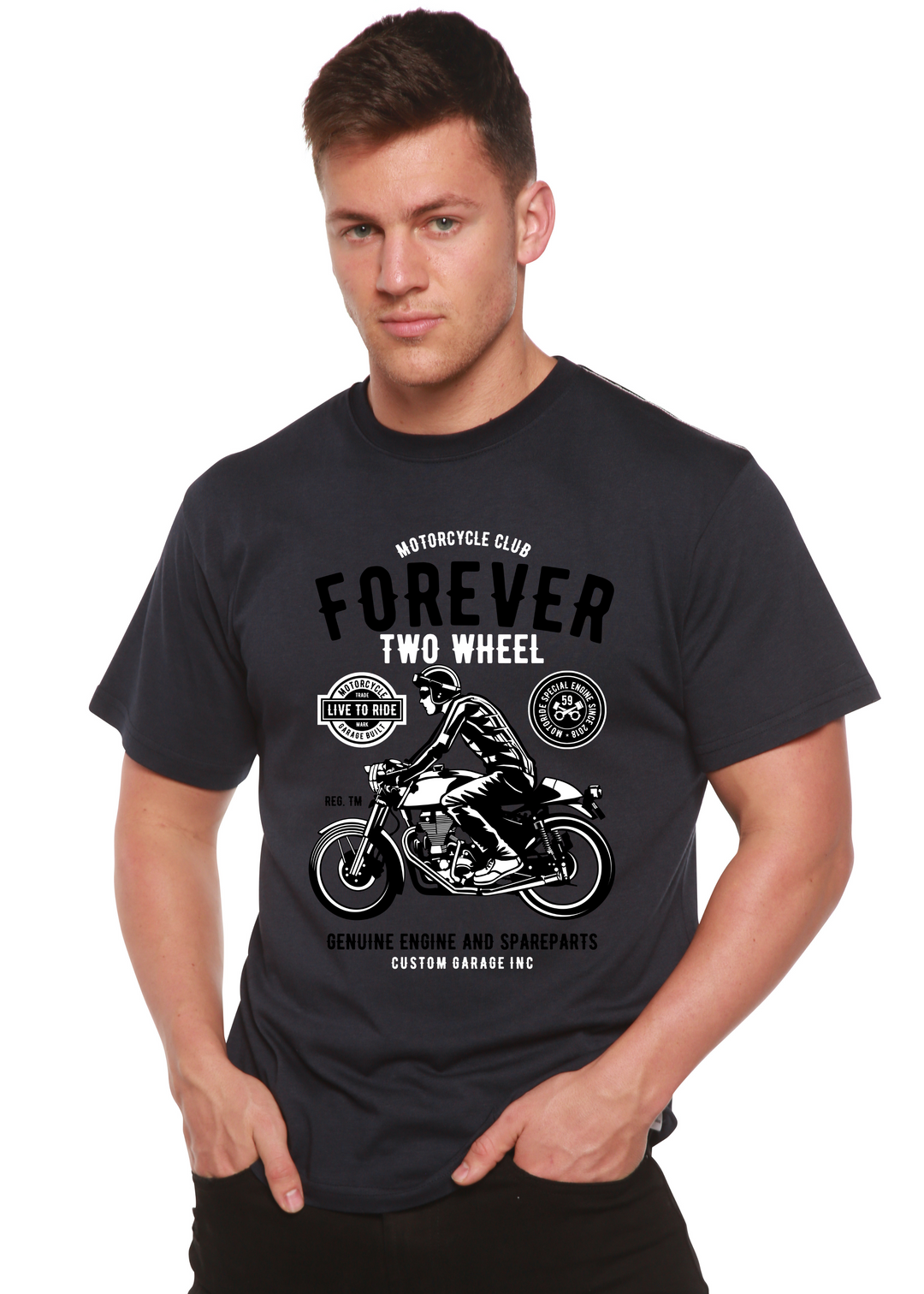 Forever Two Wheel men's bamboo tshirt navy blue