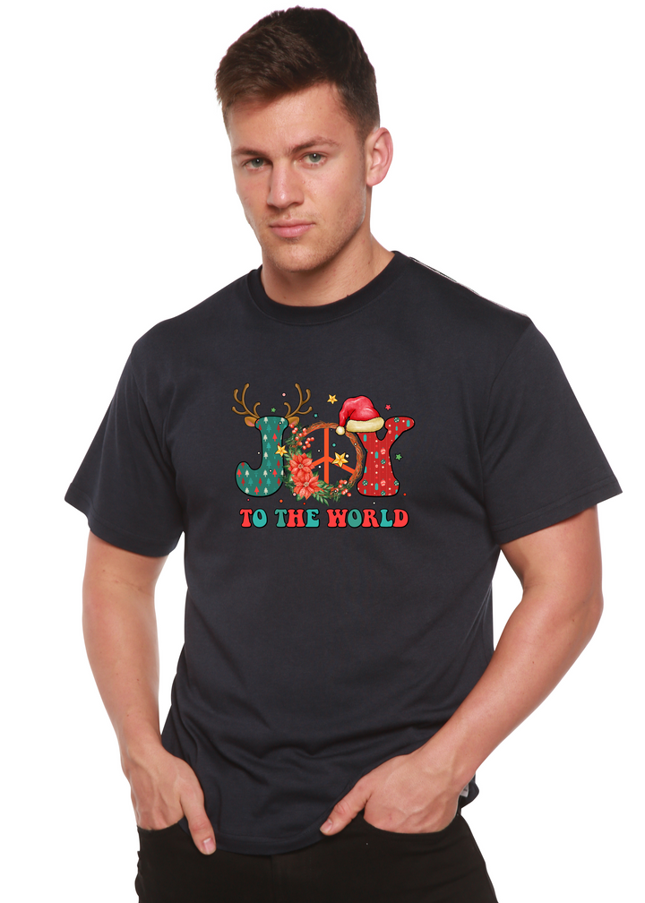 Joy To The World Christmas Unisex Graphic Bamboo T-Shirt navy blue