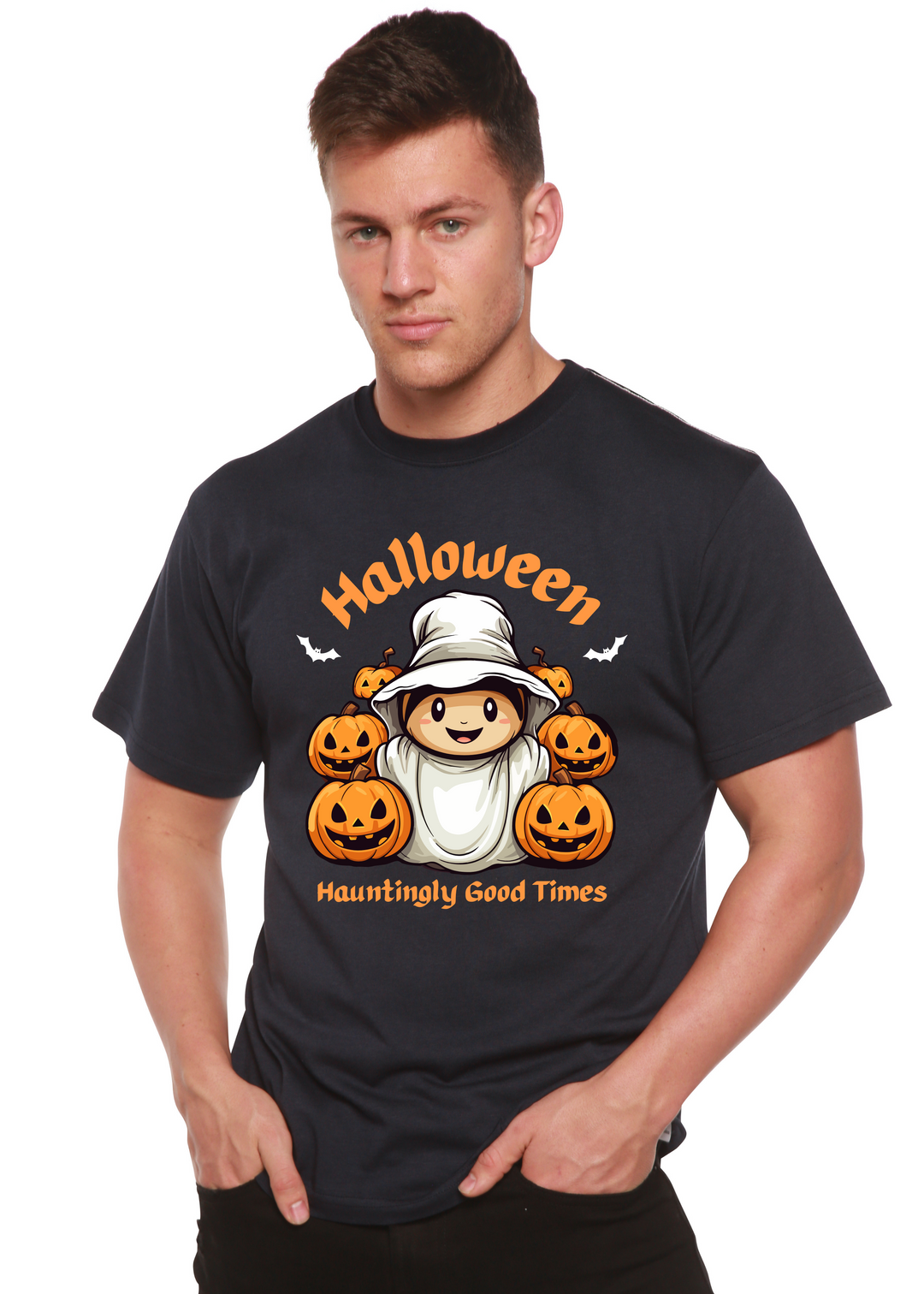 Halloween Hauntingly Good Times Day Graphic Bamboo  navy blue