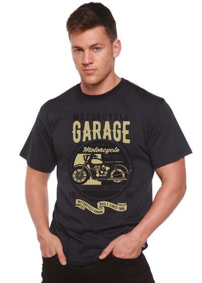 Motorcycle Garage Classic men's bamboo tshirt navy blue