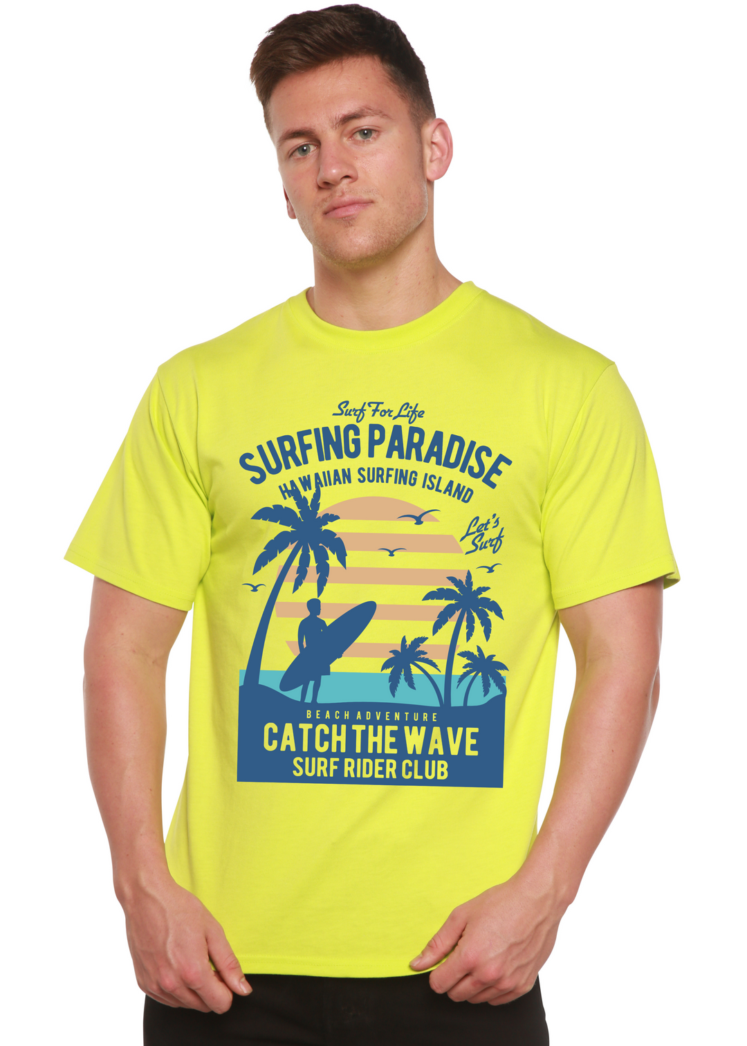 Surfing Paradis men's bamboo tshirt lime punch