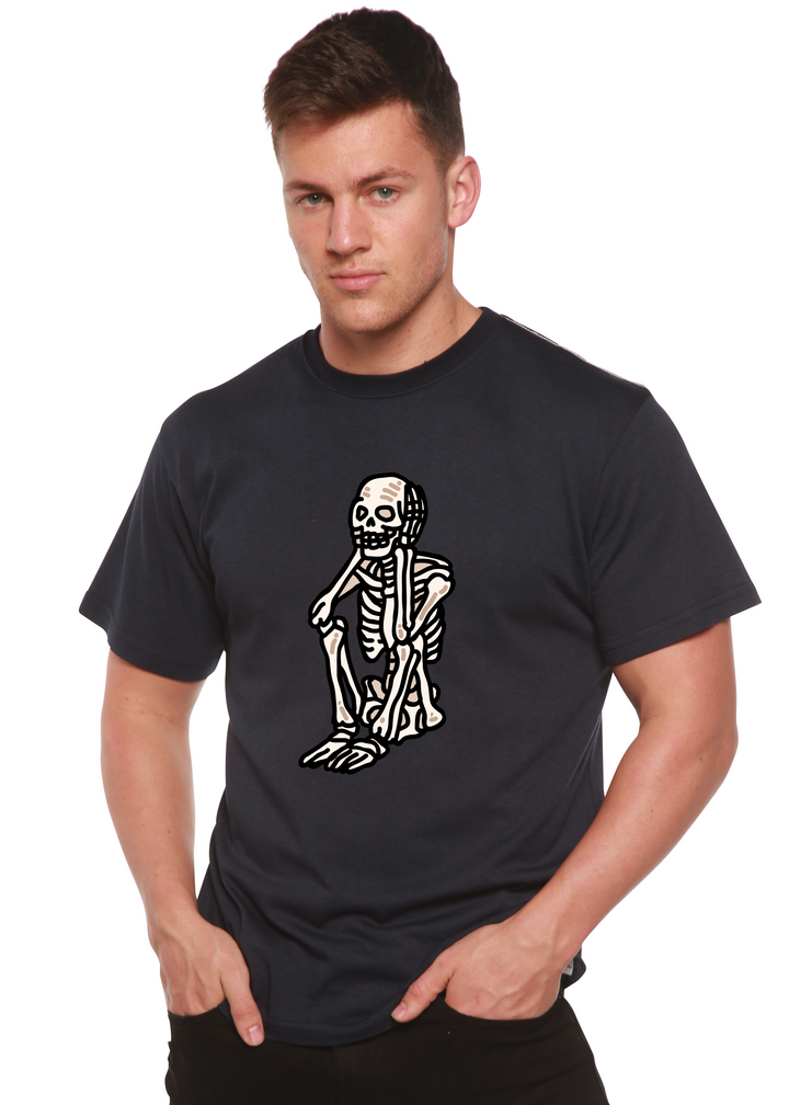 Sad Skeleton Halloween Unisex Graphic Bamboo T-Shirt navy blue