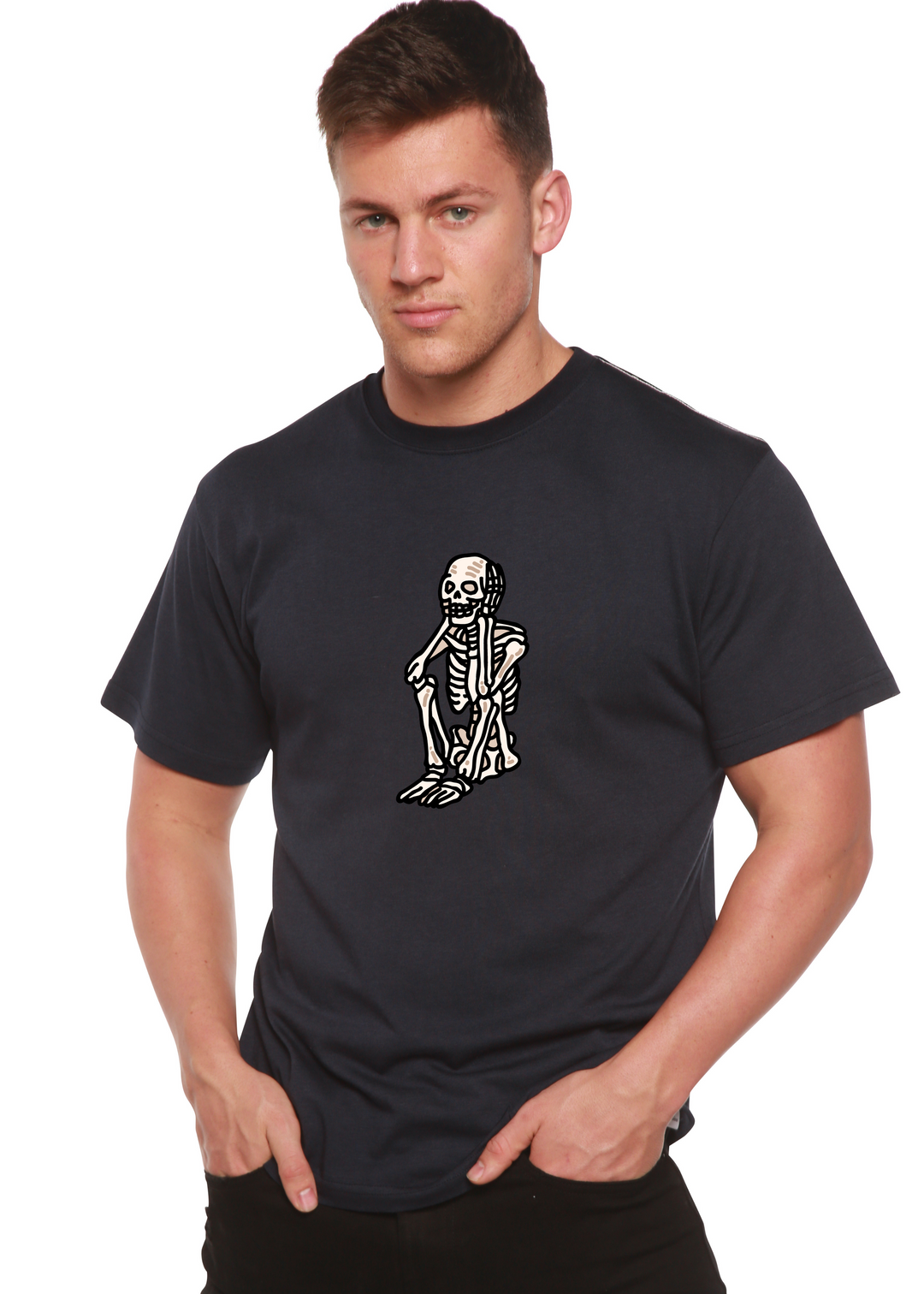 Skeleton Halloween Unisex Graphic Bamboo T-Shirt navy blue