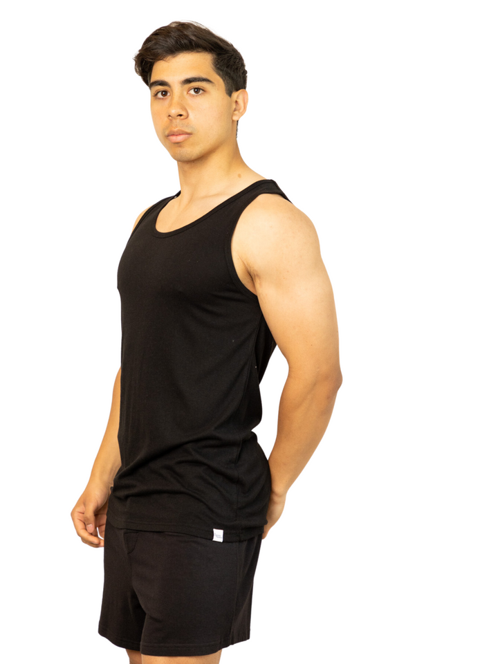 Men's Bamboo Viscose/Organic Cotton Tank Top Black Color + Boxer Style Underwear Black Color