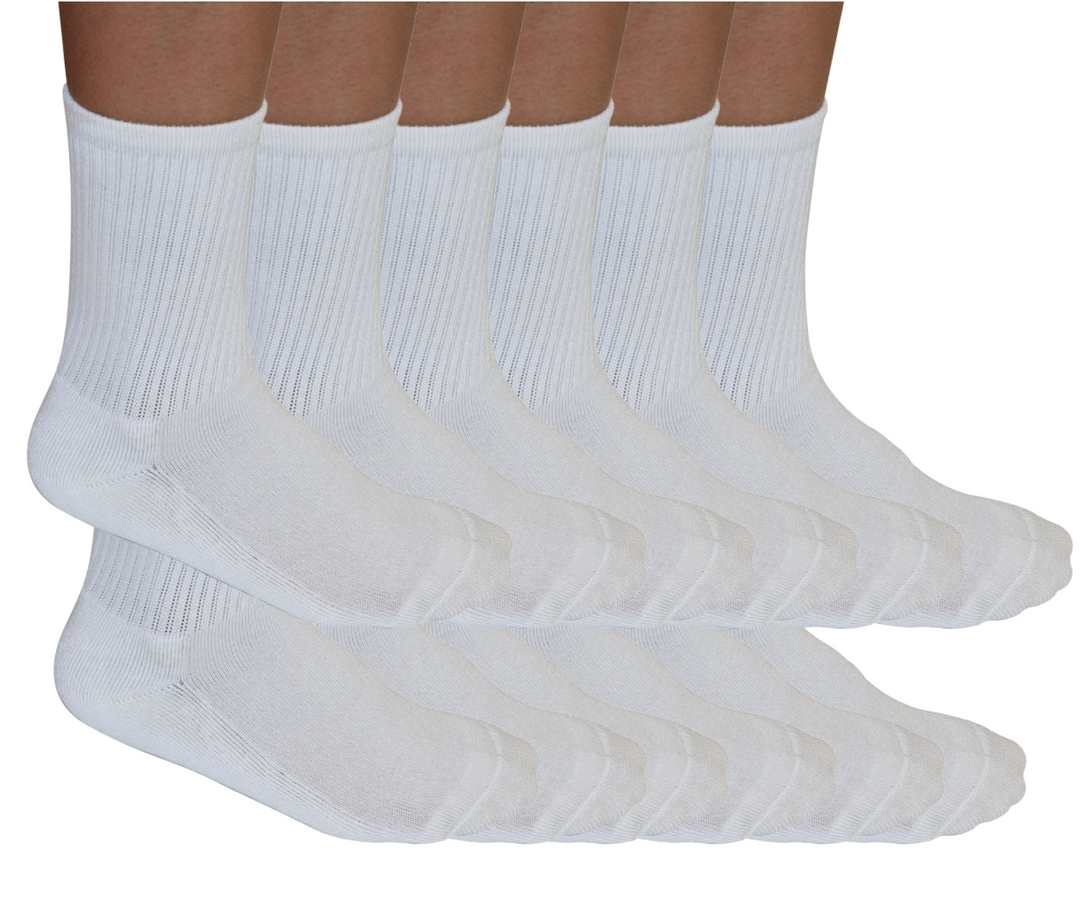 3/4 Crew Athletic Bamboo Viscose Socks Unisex White Color - 12-pack