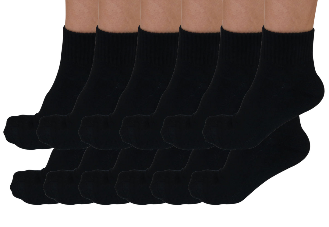 1/4 Crew Bamboo Viscose Socks Unisex Black Color - 12-pack