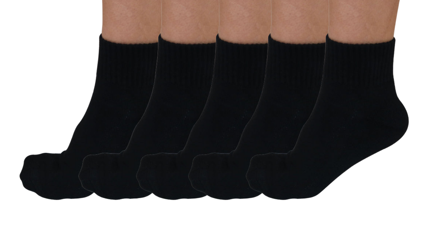 1/4 Crew Bamboo Viscose Socks Unisex Black Color - 5-pack