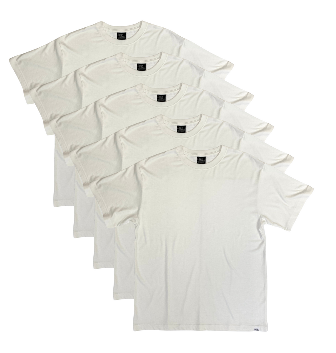 Men's Bamboo Viscose/Organic Cotton Short Sleeve T-Shirt White Color - 5-Pack