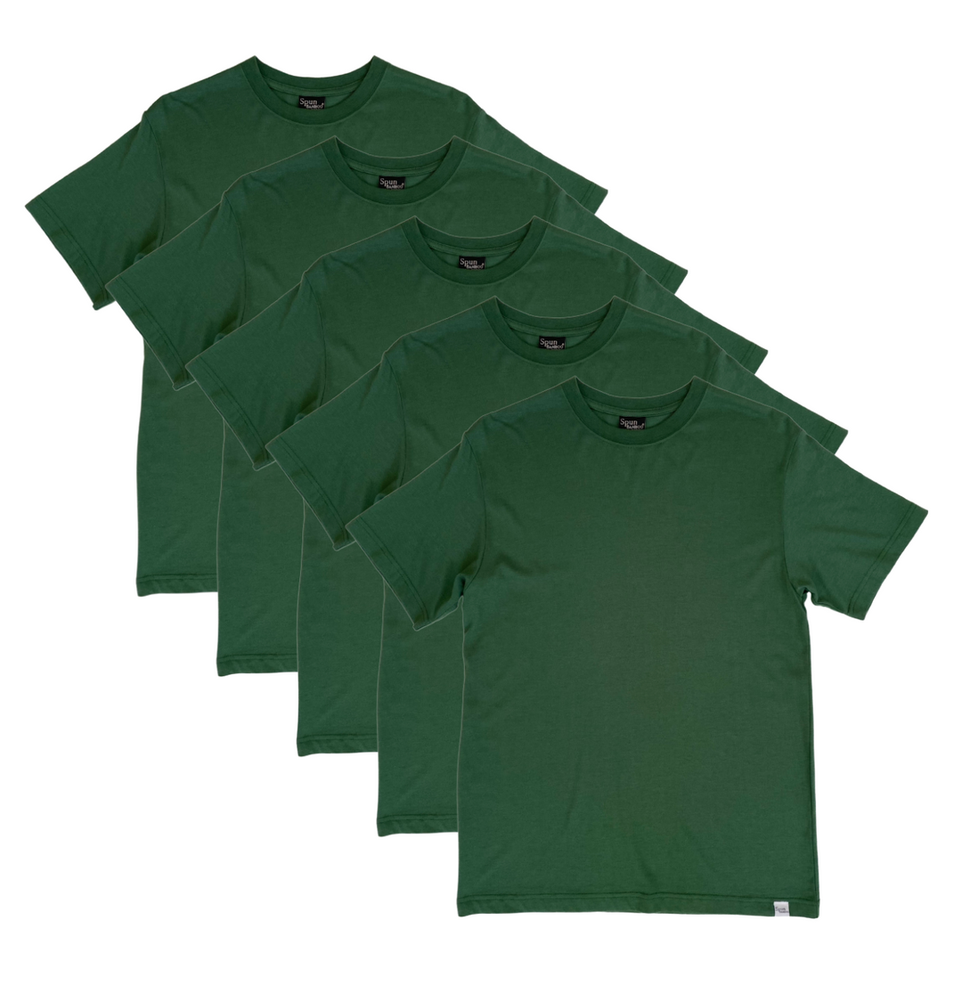 Men's Bamboo Viscose/Organic Cotton Short Sleeve T-Shirt Pine Green Color - 5-Pack