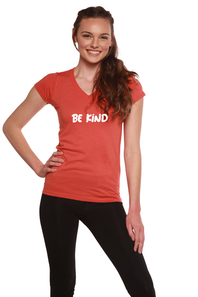 Be Kind Printed Women's Bamboo Viscose/Cotton V-Neck Cap Sleeve T-Shirt - Spun Bamboo