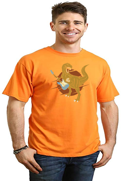 Dinosaur with a guitar Men's Bamboo Viscose/Organic Cotton Short Sleeve T-Shirt - Spun Bamboo