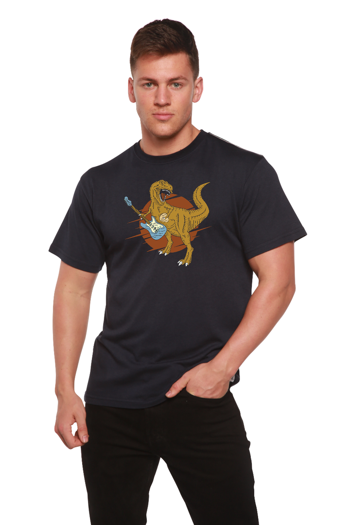 Dinosaur with a guitar Men's Bamboo Viscose/Organic Cotton Short Sleeve T-Shirt - Spun Bamboo