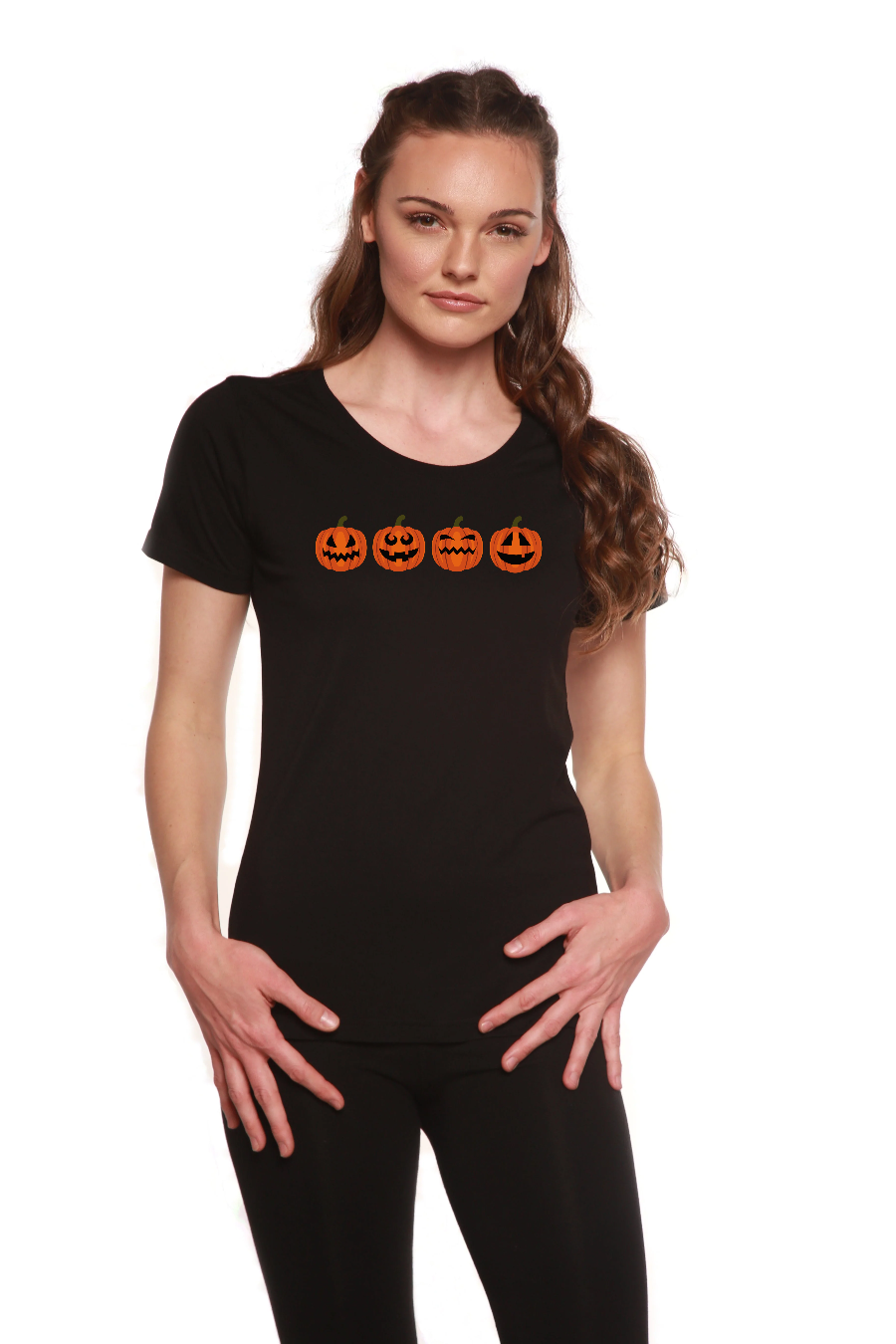 Halloween Pumpkins Women's Bamboo/Cotton Short Sleeve Scoop Neck Printed T-Shirt
