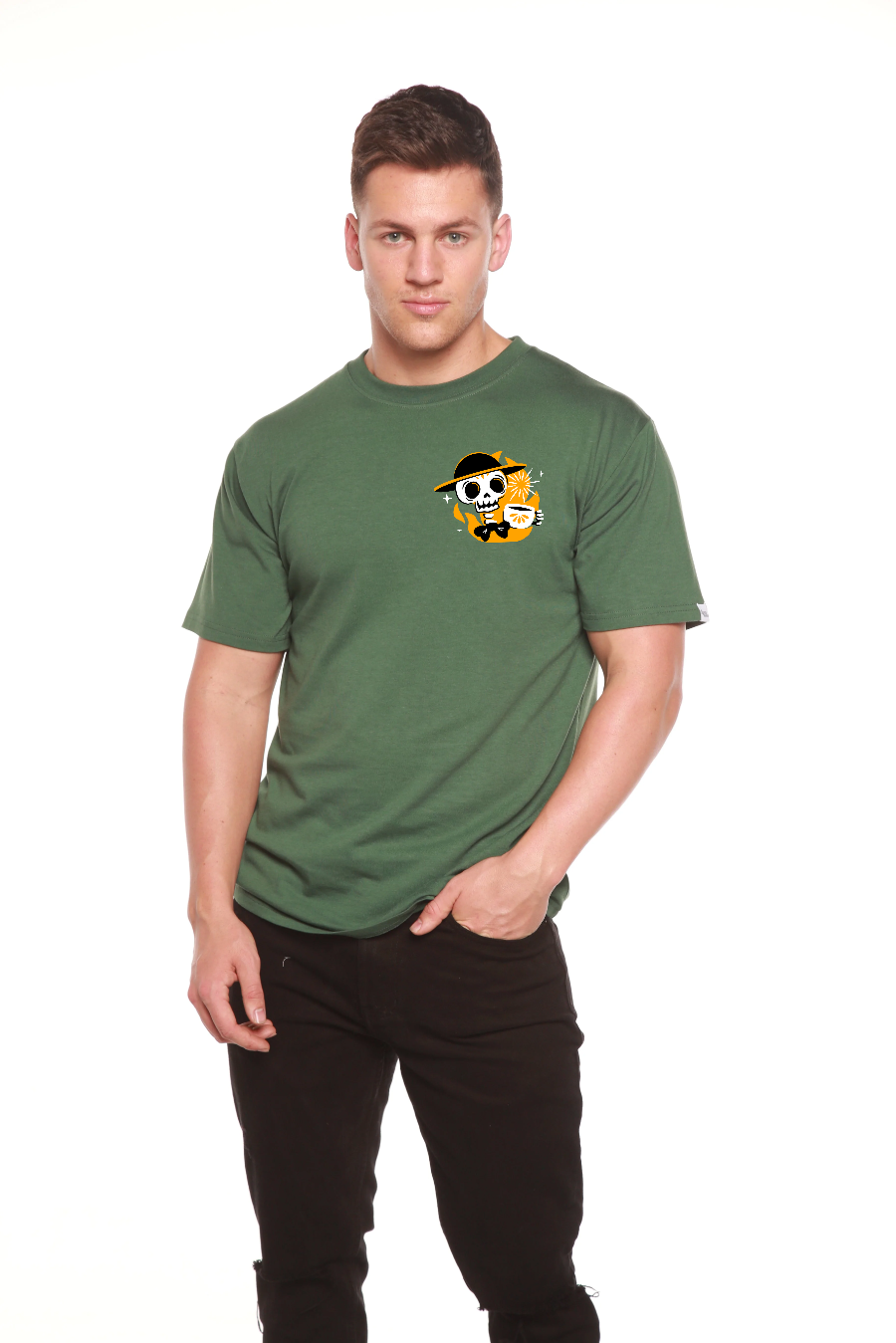 Skull with Coffee Bamboo Viscose/Organic Cotton Short Sleeve Printed T-Shirt