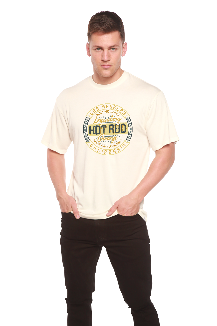 HOT ROO Men's Bamboo Viscose/Organic Cotton Short Sleeve T-Shirt - Spun Bamboo