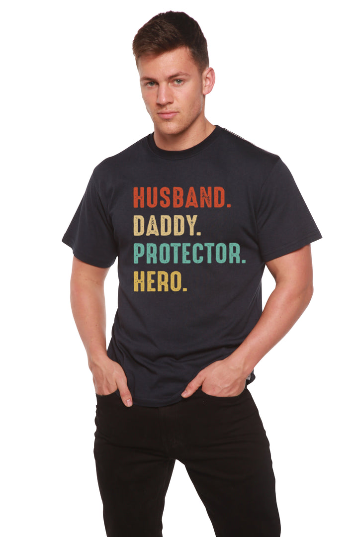 Husband, Daddy, Protector, Hero Men's Bamboo Viscose/Organic Cotton Short Sleeve T-Shirt - Spun Bamboo