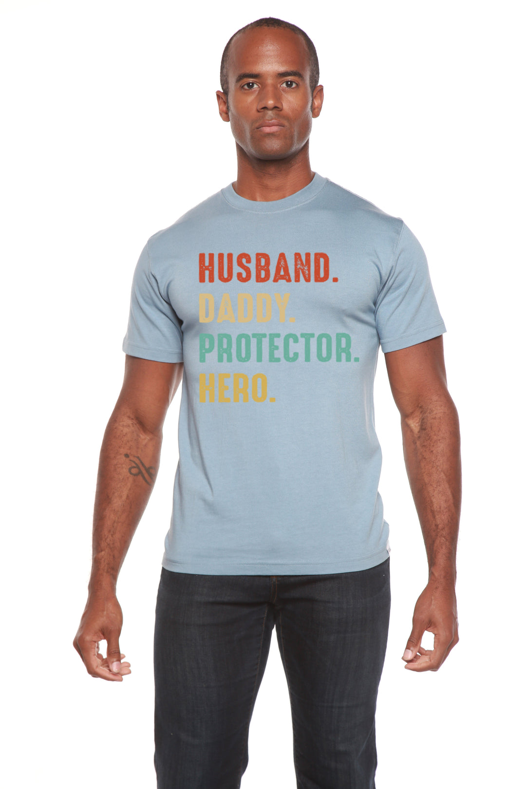 Husband, Daddy, Protector, Hero Men's Bamboo Viscose/Organic Cotton Short Sleeve T-Shirt - Spun Bamboo