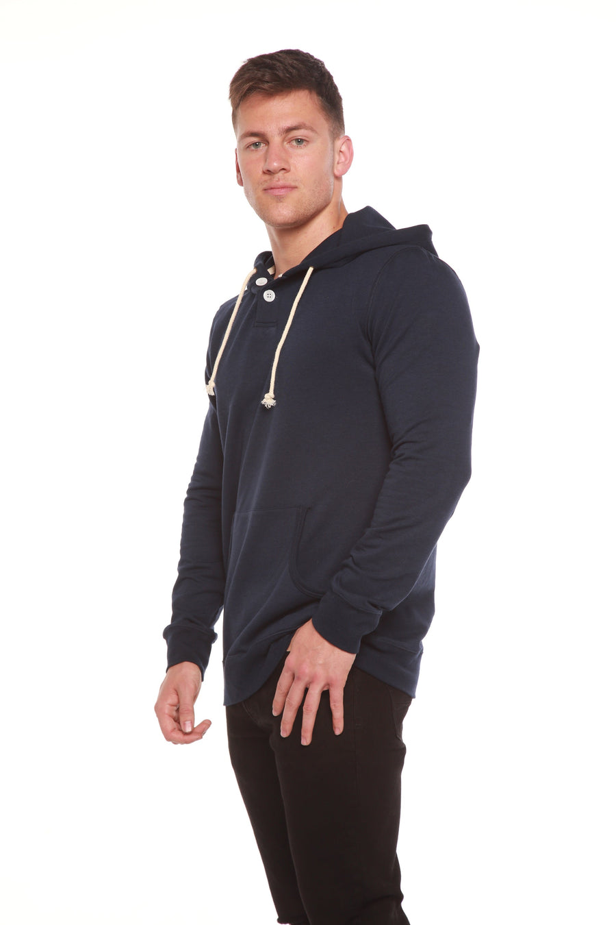 Men's Henley Style Bamboo Viscose Fleece Hoodie + Fleece Lounge Pants