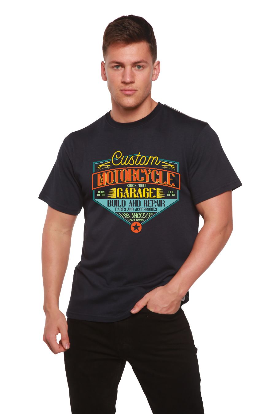 Motorcycle Garage Men's Bamboo Viscose/Organic Cotton Short Sleeve T-Shirt - Spun Bamboo