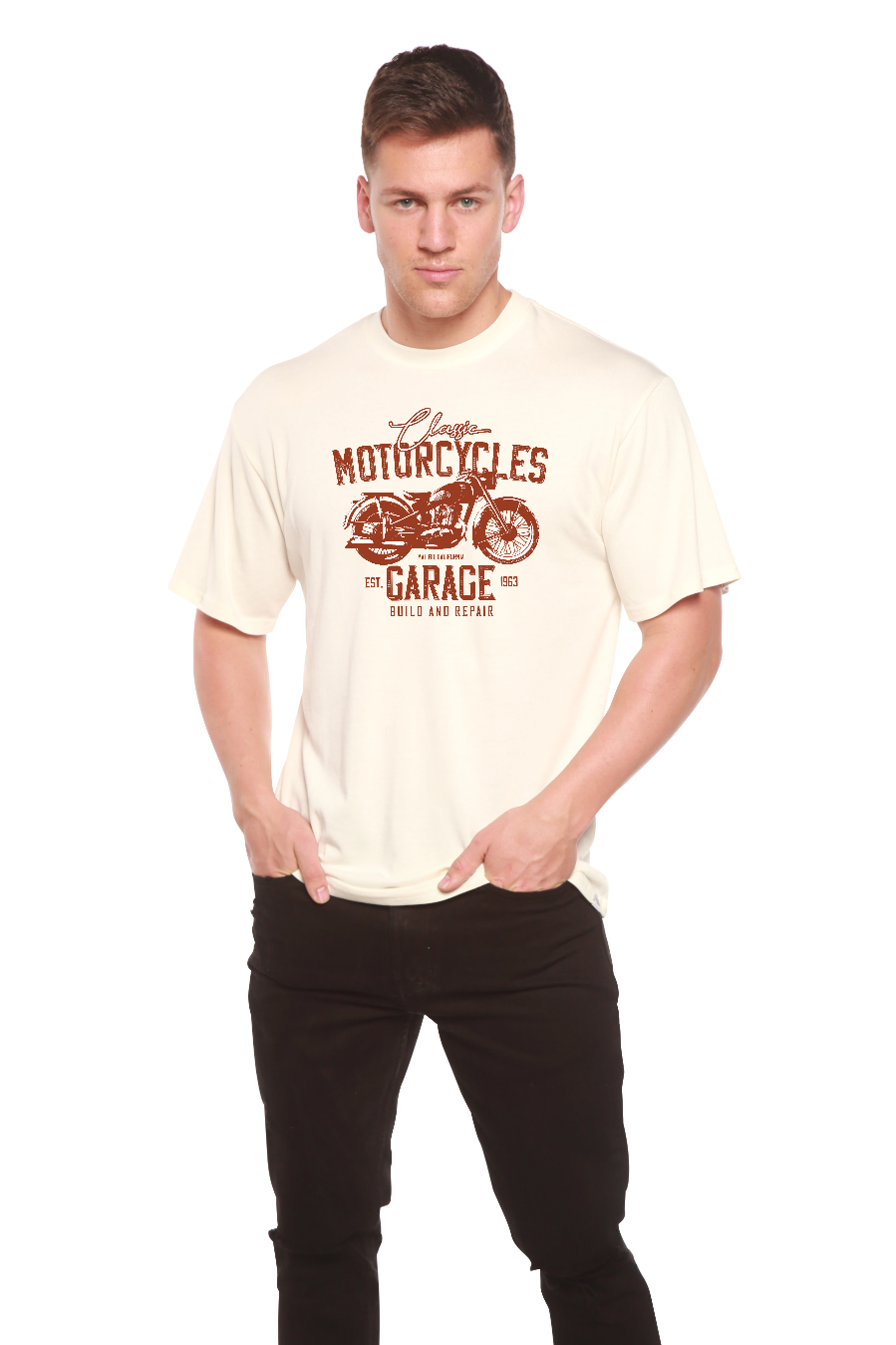 Motorcycles Garage Men's Bamboo Viscose/Organic Cotton Short Sleeve T-Shirt - Spun Bamboo